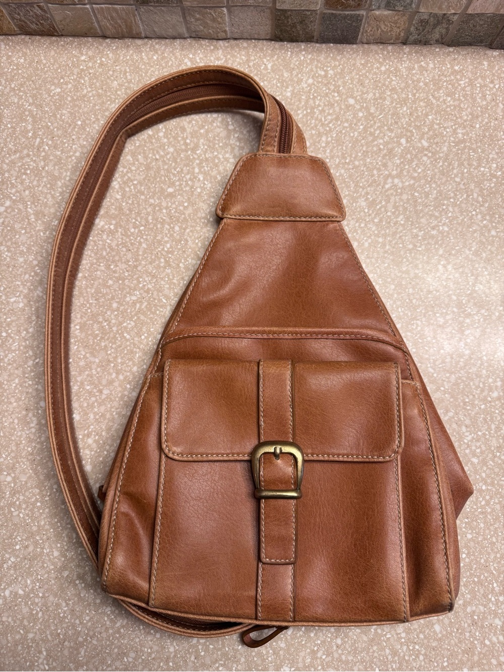Nine & Co. Tobacco Brown Leather Convertible Crossbody Backpack